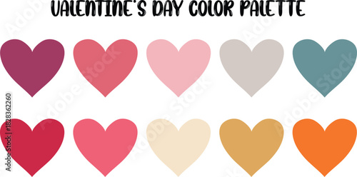 Colorful heart shapes presenting a valentine's day color palette