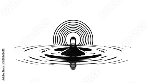 Abstract ripple effect from a falling drop, creating concentric circles on a calm water surface.