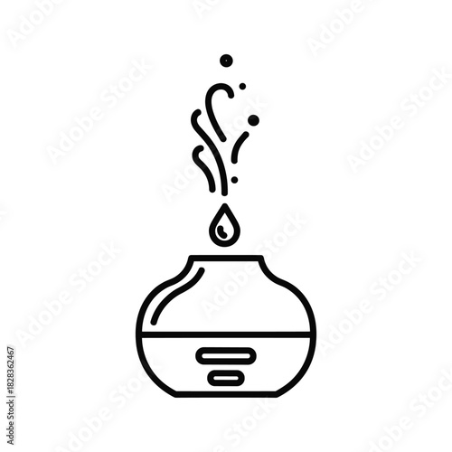 Aromatherapy diffuser emitting fragrant mist for relaxation and wellness, ideal for spa, meditation, or home scenting, minimal line art design