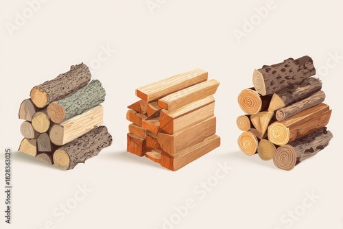 Wallpaper Mural Stacked firewood in various styles Torontodigital.ca