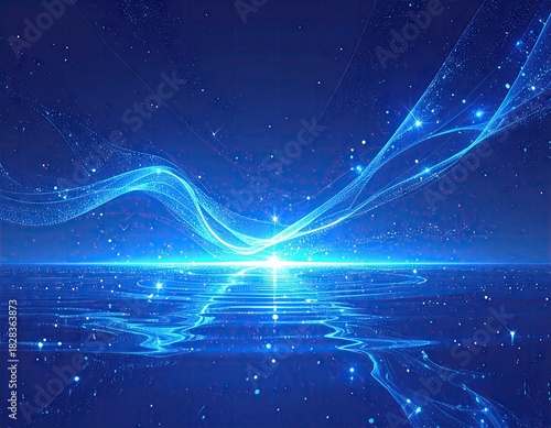 Wallpaper Mural Digital blue ocean with light trails and sparkling stars Torontodigital.ca