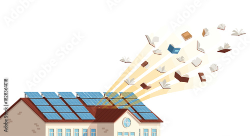 Solar panels on a house roof generating energy and powering devices, Generative AI.