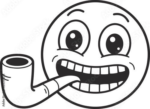 Happy face emoji character smoking pipe for fun coloring book for kids entertainment