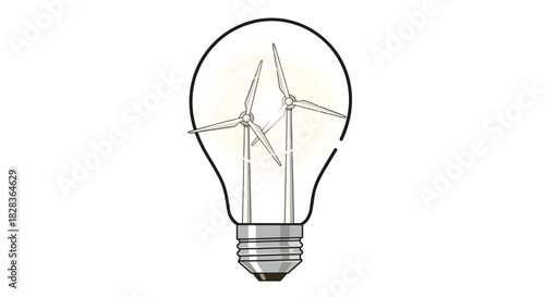 Wind Turbine Inside a Light Bulb Representing Green Energy Ideas, Generative AI.