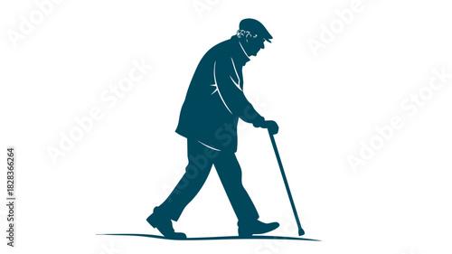 silhouette of a man with a cane : old man , elderly man walking with cane silhouette, depicting mobility, aging, and independence