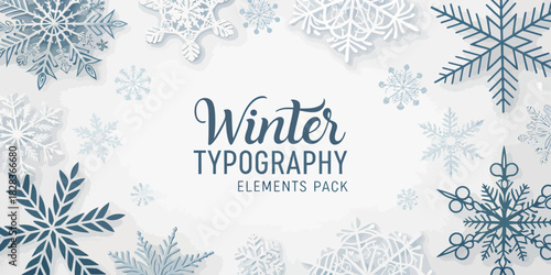 Create magical winter designs with this elegant typography elements pack featuring stunning snowflakes, perfect for holiday cards and seasonal promotions