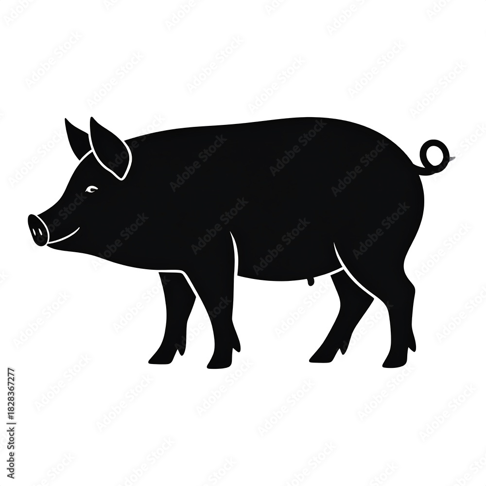 Fototapeta premium Silhouetted illustration of a domestic pig in profile, showcasing its distinct features