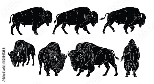 Bison silhouettes in various dynamic poses