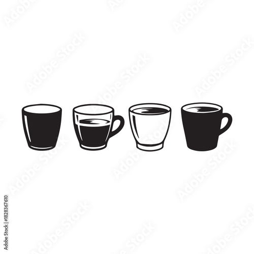 Stylized coffee and tea cups vector illustration set graphic