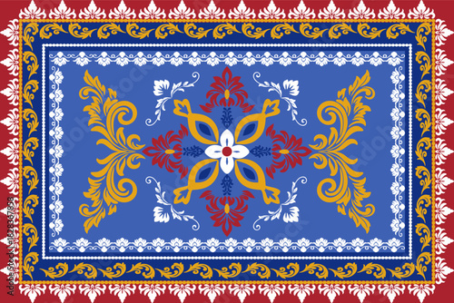 Royal Blue and Red Carpet with Elegant Floral Motifs Vintage Inspired Decorative Carpet in Regal Colors Elegant Baroque Rug Pattern with Botanical Flourish Classic Rug Design for Interior Styling 