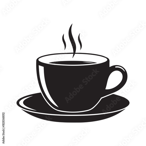 Steaming coffee cup and saucer icon, perfect hot beverage logo