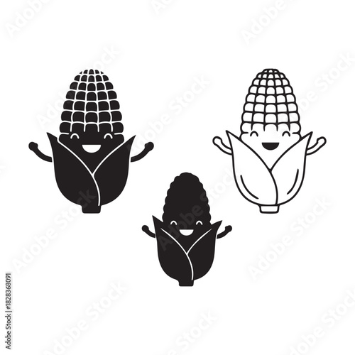 Cute smiling corn cobs cartoon icons vector illustration design