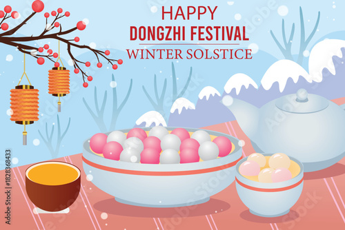 Happy Dongzhi Festival Celebration with Traditional Tangyuan and Festive Decor