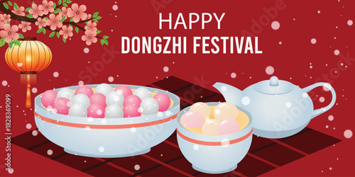 Happy Dongzhi Festival Celebration with Traditional Tangyuan and Festive Decor