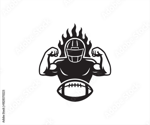 American football muscular player flexing arms silhouette vector illustration