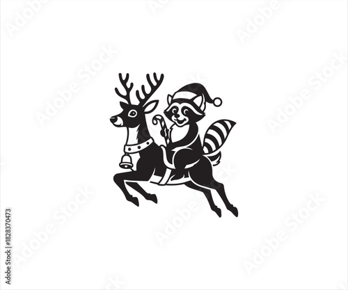 Wallpaper Mural Raccoon riding reindeer Christmas vector illustration Torontodigital.ca