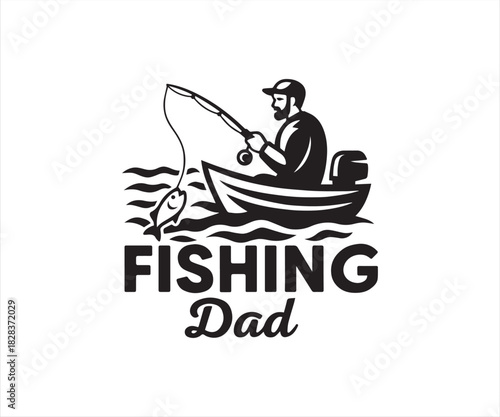 Fishing Dad Man Catching Fish from Boat Illustration