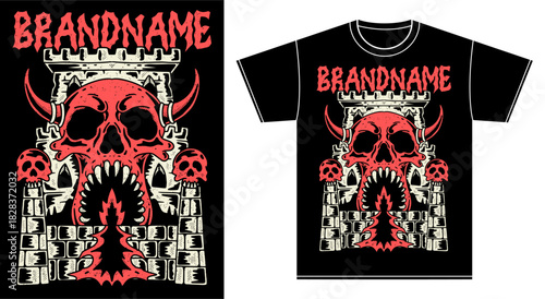 tshirt illustration design metal band merchandise skull castle