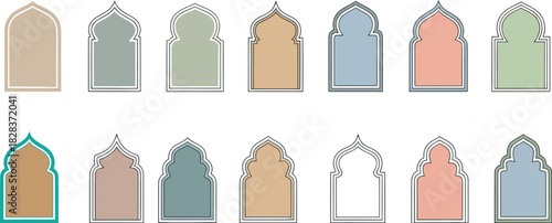 Collection of colorful islamic archway designs for architectural and cultural concepts