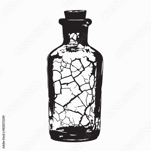 Silhouette Transparent Glass Bottle Broken Pieces image vector Isolated On white Background 