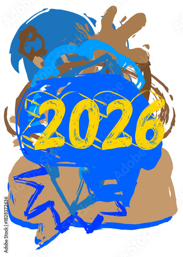 2026 graffiti. Abstract modern street art decoration performed in urban painting style.