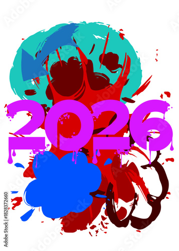 2026 graffiti. Abstract modern street art decoration performed in urban painting style.