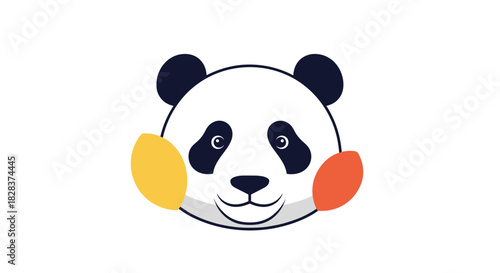 A cute and cheerful cartoon panda head illustration featuring vibrant yellow and orange blush on its cheeks, perfect for children's designs and happy themes.