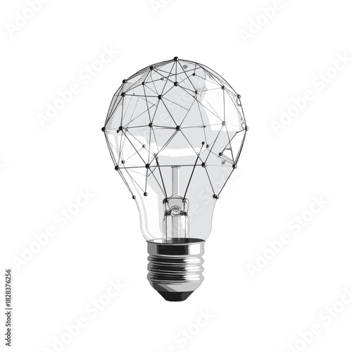 Conceptual Illustration of a Glowing Light Bulb with Network Connections Symbolizing Innovation and Ideas on White Background