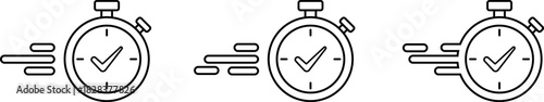 Three stopwatch icons with checkmarks and data bars