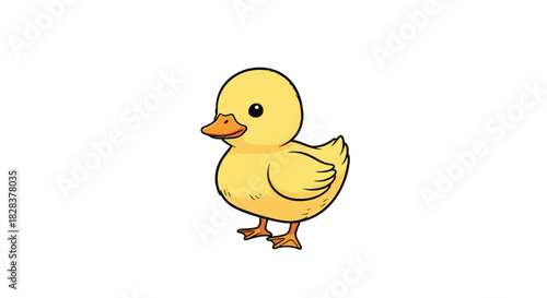 An adorable cartoon illustration of a cute yellow duckling standing upright on a clean white background.