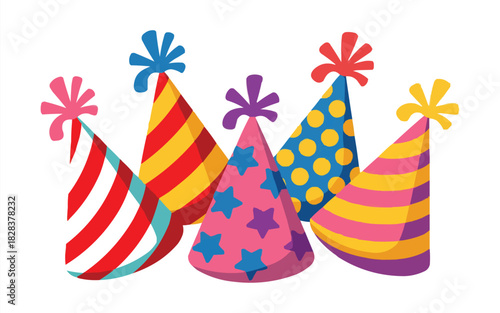 Whimsical party hats ready for a celebration, perfect for invitations, banners, or festive designs that bring joy and excitement, creating a memorable event