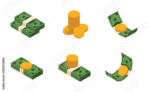 Stacks of money and piles of gold coins representing financial growth, wealth management, and investment success for your business goals and aspirations