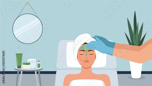 Woman Receiving Facial Mask Treatment in Spa for Skincare and Relaxation