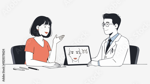 Medical Aesthetics Consultation Doctor Discussing Face Treatment with Woman