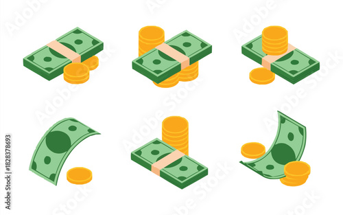 Boost your business with these money and coins flat lay vectors, invest in your success today with this financial concept, and earn more with this resource