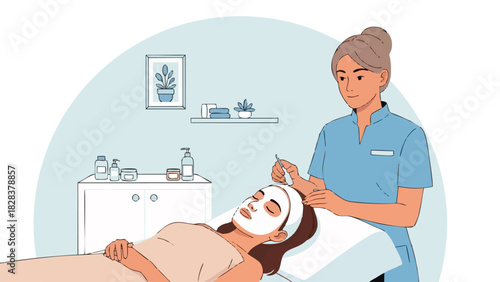 Woman Receives a Facial Treatment at a Spa with a Professional Esthetician