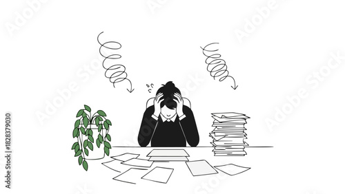Overwhelmed Office Worker Illustration Stress Deadlines and Workplace Anxiety