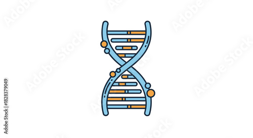 A vibrant, stylized illustration of a DNA double helix, featuring blue strands, colorful base pairs, and orange accents, symbolizing genetics and molecular biology.