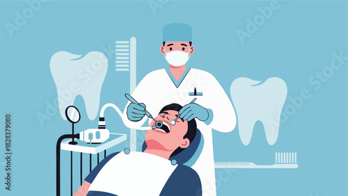 Dental Checkup Illustration Dentist Examining Patient s Teeth for Oral Health