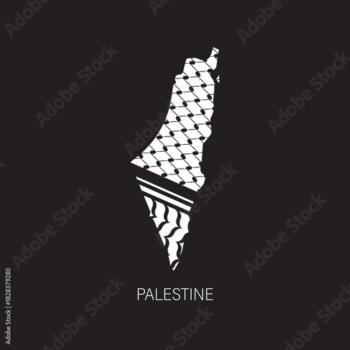 Palestine Map with keffiyeh pattern. isolated on red background, vector illustration for banner, t-shirt, poster, sticker, badges, social media design