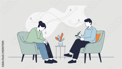 Mental Health Counseling Therapy Session Illustration for Emotional Support