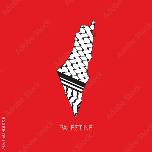 Palestine Map with keffiyeh pattern. isolated on red background, vector illustration for banner, t-shirt, poster, sticker, badges, social media design