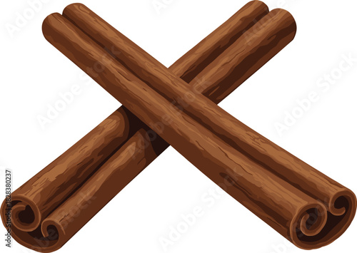 Cinnamon sticks, spice illustration, aromatic bark, cooking ingredient, herbal seasoning, brown texture, natural food, vector design, kitchen, organic flavor