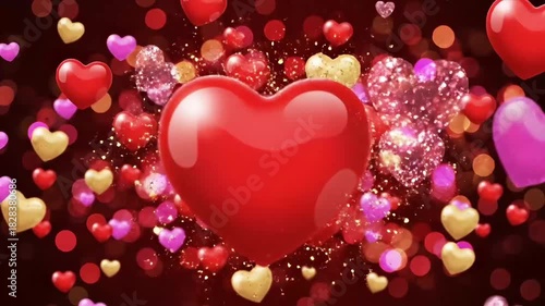 valentines day hearts and bokeh red 4k motion background, love and passion 14 February and anniversary design element