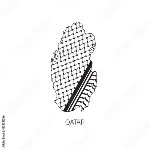 Qatar Map with keffiyeh pattern. isolated on black background, vector illustration for banner, t-shirt, poster, sticker, badges, social media design