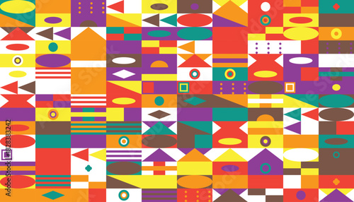 Abstract geometric pattern with vibrant colors creating a visually stimulating and dynamic composition for modern design