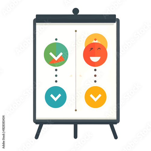 Flip Chart With Progress Circles And Smiling Face Icons Showing Positive Feedback And Success Metrics