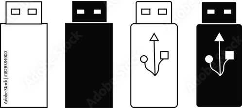 Collection of usb connection and data transfer icons in various colors