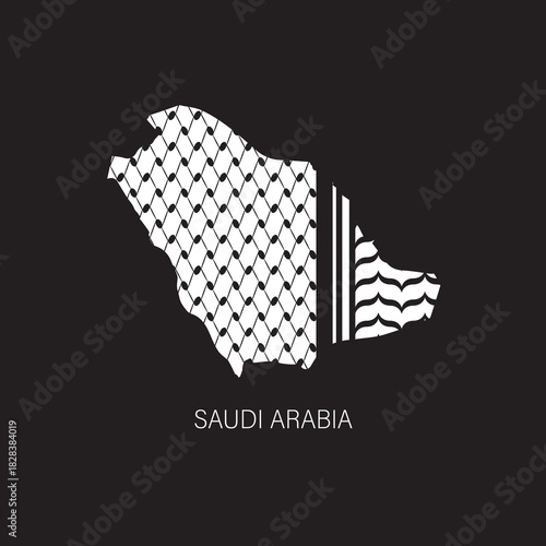 SAUDI ARABIA Map with keffiyeh pattern. isolated on black background, vector illustration for banner, t-shirt, poster, sticker, badges, social media design