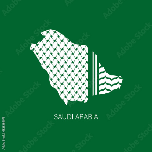 SAUDI ARABIA Map with keffiyeh pattern. isolated on black background, vector illustration for banner, t-shirt, poster, sticker, badges, social media design